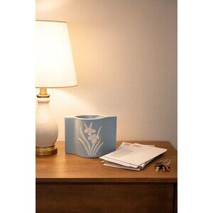 Toyo Royal China Blue Bisque Ceramic Vase With 3D White Iris Design